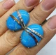 Сережки срібні з бірюзою і кубічним цирконієм 18,32 р - зображення 4
