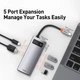 USB-хаб адаптер Type-C Baseus Metal Gleam 5в1 (Type-C, 3хUSB, HDMI, 100W) - Серый - изображение 5