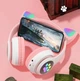 Бездротові Bluetooth-навушники "Котячі вушка" з мікрофоном та FM радіо Cat STN-28 AUX з підсвіткою Рожеві - изображение 4