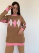 Женский свитер с ромбами Park Karon One size кэмел - изображение 1