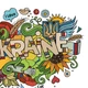 Виниловая наклейка Надпись Украина Ukraine Doodle полноцветная герб символы матовая 1100х820мм - изображение 3