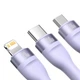Кабель Baseus Flash Series Ⅱ Two-for-three Charging cabel U+C to M+L+C 100W 1.2m (CASS030105) Purple - изображение 3