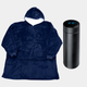 Толстовка плед с рукавами и капюшоном ONE SIZE Huggle Hoodie Темно синий+ Термо-кружка с датчиком температуры Black - изображение 11