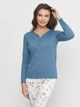 Пижама (лонгслив + штаны) женская больших размеров хлопковая Cornette 723-22 XL Голубой/Белый/Серый (2000985295024_1) - изображение 4