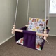 Детская качеля Infancy Ферма подвесная из натурального дерева фиолетовая тканевая основа от 7 месяцев до 5 лет - изображение 1