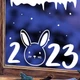 Новорічний декор Наклейки цифри2023 з кроликом (символ року) бурульки 1335x300 мм, "2023" 1500x738 мм глянець - зображення 1