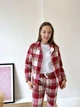 Женская пижама тёплая домашний костюм 3-ка в клеточку COSY (штаны+рубашка+футболка) M красно/белая F61P+f01ws - изображение 4