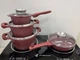 Набір посуду з гранітним покриттям антипригарним Higher Kitchen HK-315, набір каструль і сковорода червоний - зображення 3