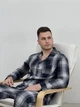 Піжама чоловіча COSY домашній костюм з фланелі (штани+сорочка) L клітина темно-синя/сіра F601P - зображення 7