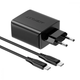 Мережевий зарядний пристрій Acefast A13 PD 65W (2 Type-C + USB, 100см) black - зображення 1