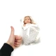 Пупс 25 см, Jia Yue Toys, Белое одеяло-конвертик, полотенце в форме зайчика, в коробочке - изображение 5