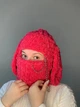В'язана балаклава шапка Alize Puffy Малинова, з вухами зайця і ланцюжком (140583) - зображення 1