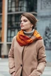 Кашемировый шарф цвета осенней листвы, оранжевый "Милан", шарф снуд, зимний большой женский шарф - изображение 3