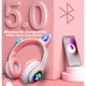 Беспроводные наушники с кошачьими ушками Cat Ear Headset с микрофоном, AUX, Bluetooth, LED подсветка Розовые VZV-23M - изображение 5