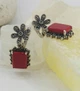 Серебряные серьги со вставкою под коралл и капельным серебром (099764/55) - изображение 5