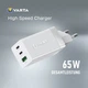 Высокоскоростное зарядное устройство Varta High Speed Charger 65W технология GaN 2 x USB Type C PD, 1 x USB QC - изображение 6