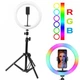 Лед-лампа кольцевая для студийного освещения RGB 38 см LED MJ38 с пультом для селфи, блогеров, фото - изображение 1
