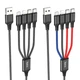 Кабель HOCO X76 USB to iP+Type-C+Type-C+Micro 2A, 1m, nylon, aluminum connectors Black+Red+Blue (6931474768650) - изображение 3