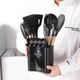 Силіконовий кухонний набір приладдя Kitchen Set 13 предметів (дерево+силікон) чорний - зображення 2