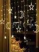 Гирлянда светодиодная с Новогодними фигурами Штора Луна Звезда 2.5x1м 138 LED 8 режимов тип света Тёплый белый - изображение 2
