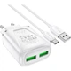 Мережевий зарядний пристрій Borofone BA54A Wide road dual port QC3.0 charger (Type-C) White (BA54ACW) - изображение 3