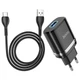 Мережевий зарядний пристрій швидкої зарядки Hoco N1 12 W з LED з USB роз'ємом та LED підсвічуванням порту та кабелем USB to Type-c у комплекті Чорний - зображення 1
