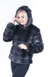 Шуба коротка зі штучного хутра норки з капюшоном MNC темно-сірий 39rv37 48 - зображення 4