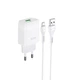 Мережевий зарядний пристрій Hoco C72Q Glorious single port QC3.0 charger set (with micro-USB cable) White - зображення 1