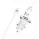 Автомобільний зарядний пристрій BOROFONE BZ12 double port in-car charger та кабель Lightning Білий - зображення 1