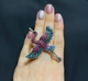 Брошка шпилька журавель у рожево-блакитних каменях - изображение 2