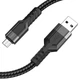 Кабель зарядки hoco. U110 USB-A на Micro-USB додаткова міцність, матеріал конекторів: цинковий сплав, струм до 2.4A Black - зображення 3