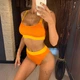 Купальник No Brand раздельный трикотажный с топом и завышенной талией оранжевый с желтым S - изображение 3