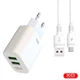 Зарядное устройство XO 2xUSB 2.4A с кабелем USB—Type-C L85C White (L85C_C) - изображение 1