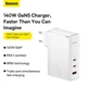 Мережевий зарядний пристрій Baseus 140W GaN5 Pro Fast Charger QC4.0+PD3.1 USB+2Type-C 5A + кабель Baseus Type-C to Type-C 240W 48V/5A 1м White (CCGP100202) - зображення 10