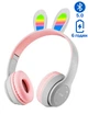 Навушники з вушками Бездротові дитячі LinkWitz B12 Сірі з рожевим Bluetooth Мікрофон вбудований Bluetooth з підствіткою - зображення 1