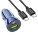 Автомобільний зарядний пристрій Hoco Transparent Discovery Edition Dual Port PD30W+QC3.0 Car Charger Set (Type-C to Type-C) (Z47A) Blue - зображення 1