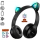 Беспроводные Наушники Bluetooth с Кошачьими Ушками Cat Ear Y47. С микрофонои и бютузом, MP3 плеером + FM радио, Led подсветка microSD Черные - изображение 1