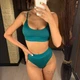 Купальник No Brand раздельный Casual трикотажный с топом и завышенной талией зеленый S - изображение 3