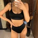 Купальник No Brand раздельный Casual трикотажный с топом и завышенной талией черный S - изображение 3