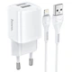 Адаптер сетевой Hoco Lightning Cable Briar dual port charger set N8 |2USB, 2.4A| (Safety Certified) белый - изображение 1
