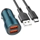 Зарядний пристрій + кабель Type-C BOROFONE BZ19 |2USB| Синій - зображення 1