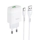 Сетевое зарядное устройство с кабелем Type-C HOCO C72Q Glorious single port (1USB, QC3.0, 3A, 18W). White - изображение 1