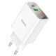 Сетевое зарядное устройство на 2 выхода Hoco Digital Display (1USB/1Type-C, 20W/3A, PD/QC). White - изображение 1
