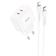 Сетевое зарядное устройство Hoco N29 Triumph |2Type-C, 35W/3A, PD/QC| адаптер с быстрой зарядкой кабелем Lightning 1м. White - изображение 3