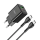 Сетевое зарядное устройство Hoco N28 Founder |1USB/1Type-C, 20W/3A, PD/QC| адаптер с быстрой зарядкой кабелем Type-C 1м. Black - изображение 1