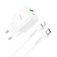 Мережевий зарядний пристрій Hoco N28 Founder |1USB/1Type-C, 20W/3A, PD/QC| адаптер із швидкою зарядкою та кабелем Lightning 1м. White - зображення 1