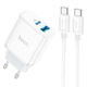 Зарядний пристрій hoco. C105A Stage dual port підтримує QC 2.0/3.0, FCP, AFC та PD потужністю 20Вт, кабель Type-C to Type-C - зображення 2