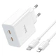 Сетевое зарядное устройство Hoco C108A + кабель Type-C на Lightning (2Type-C, PD35W/QC, 3A, с быстрой зарядкой) - Белый - изображение 2