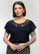 Трикотажная блузка с кружевом For women М-101 54 Темно-синий - изображение 1