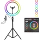 Кольцевая лампа светодиодная LED RGB 3D 36 см цветная двухсторонняя Селфи кольцо со штативом от USB Набор блогера - изображение 1